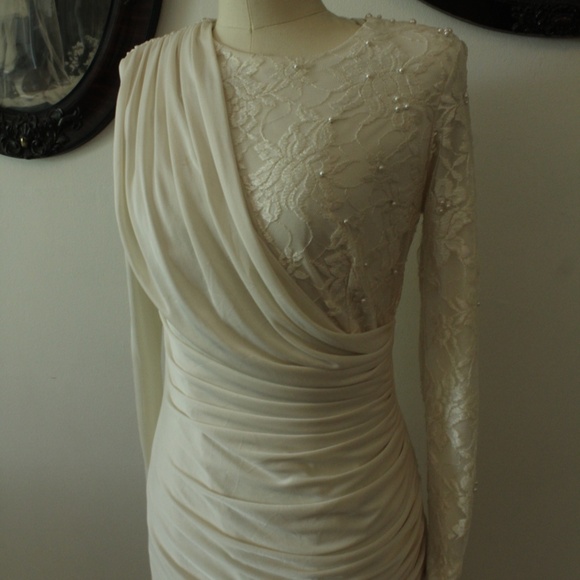 1980's Susan Roselli for Vijack Jersey Knit and Beaded Lace Dress - Picture 1 of 7